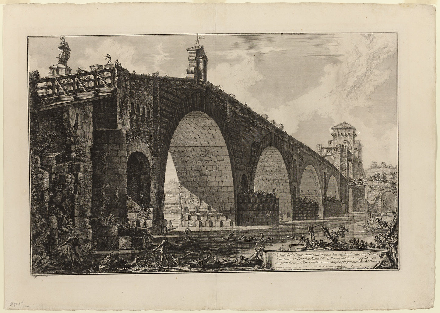 View of the Ponte Molle [or Milvian Bridge] over the Tiber two miles outside Rome, from Views of Rome -  Giovanni Battista Piranesi,  Poster Print Wall Art