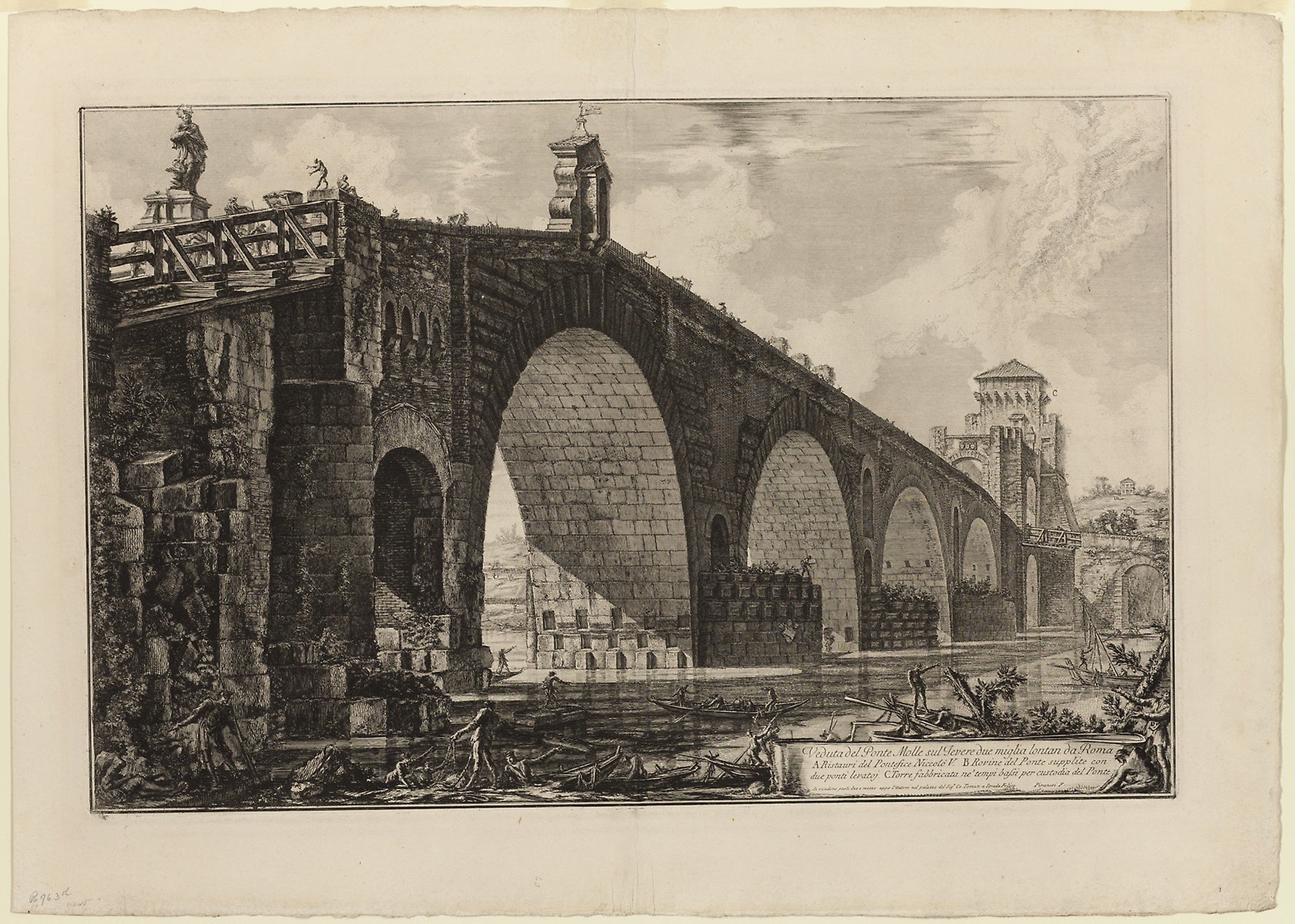 View of the Ponte Molle [or Milvian Bridge] over the Tiber two miles outside Rome, from Views of Rome: Giovanni Battista Piranesi,16x12"(A3) Poster