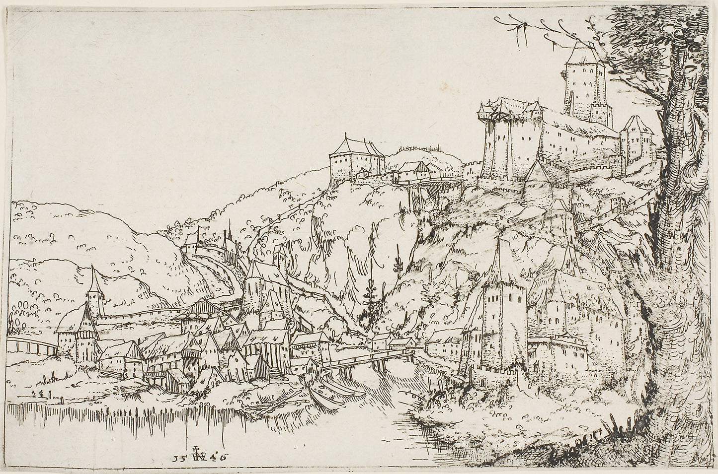Landscape with River, Town and Castle -  Augustin Hirschvogel,  Poster Print Wall Art