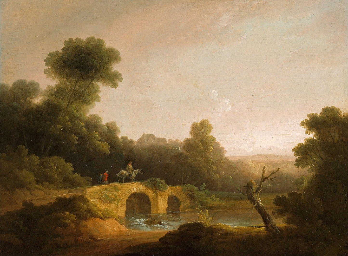 Landscape with Figures Crossing a Bridge -  John Rathbone and George Morland,  Poster Print Wall Art