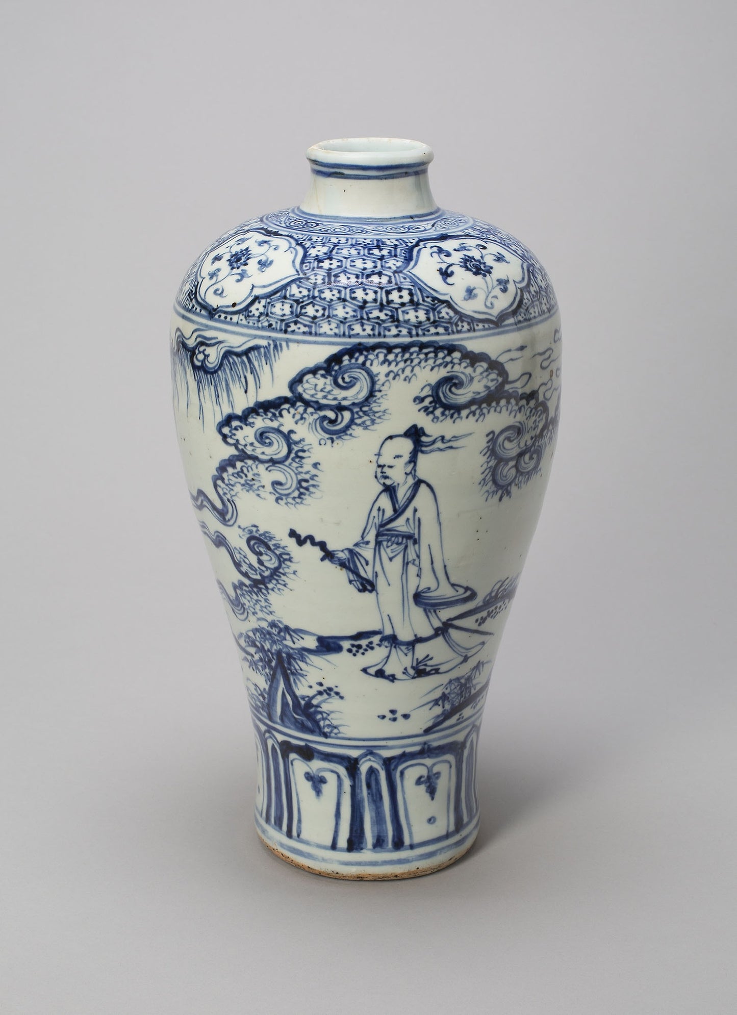 Elongated Bottle-Vase (Meiping) with a Scholar-Gentleman and Attendant -  China,  Poster Print Wall Art