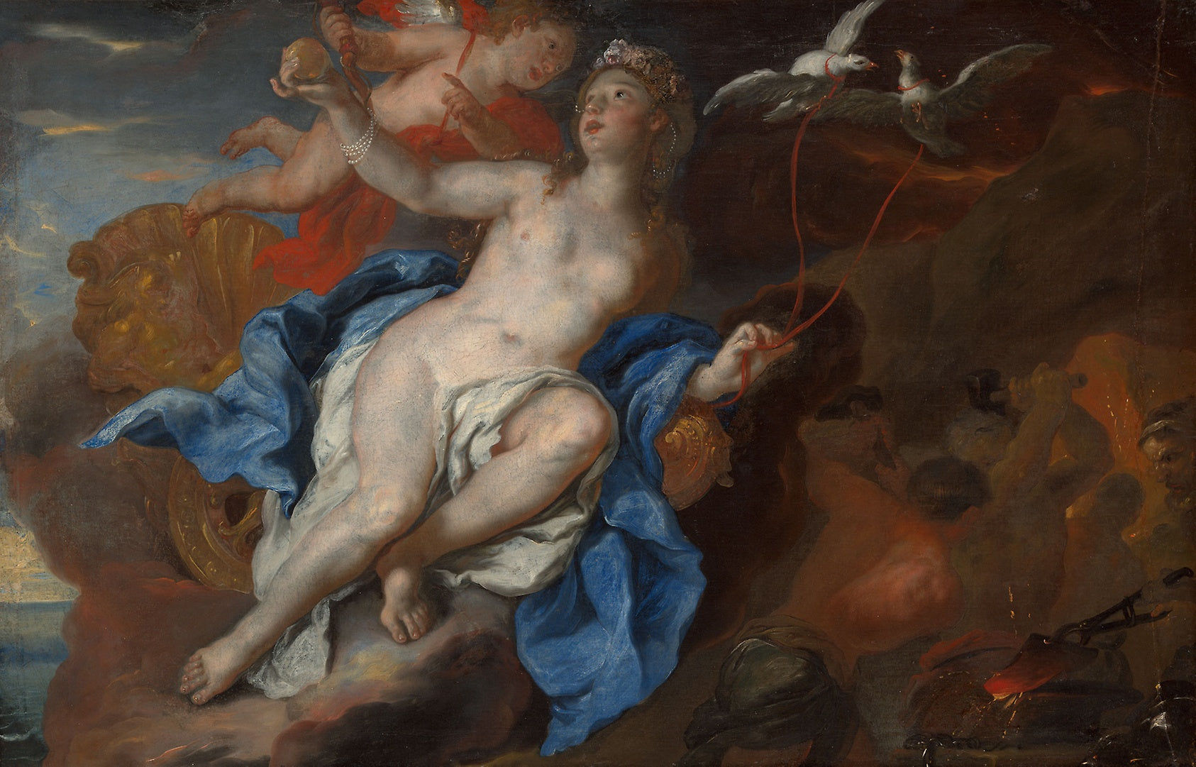 Venus and Cupid at the Forge of Vulcan: Johann Michael Rottmayr,16x12"(A3) Poster