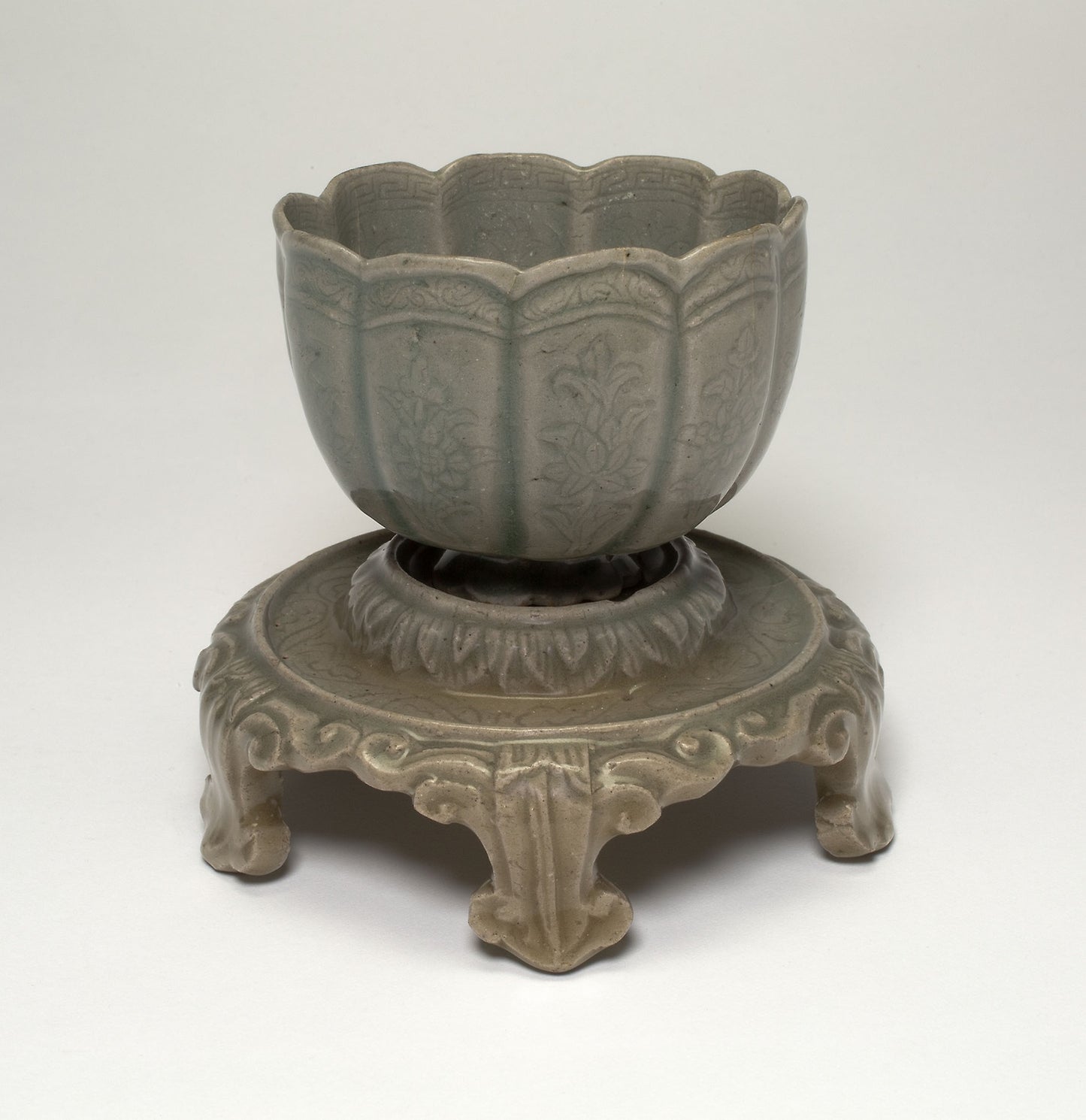 Lobed Cup and Stand with Floral Sprays and Lotus Leaves -  Korea,  Poster Print Wall Art