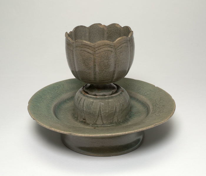 Lobed Cup and Stand with Floral Sprays and Stylized Leaves: Korea,16x12