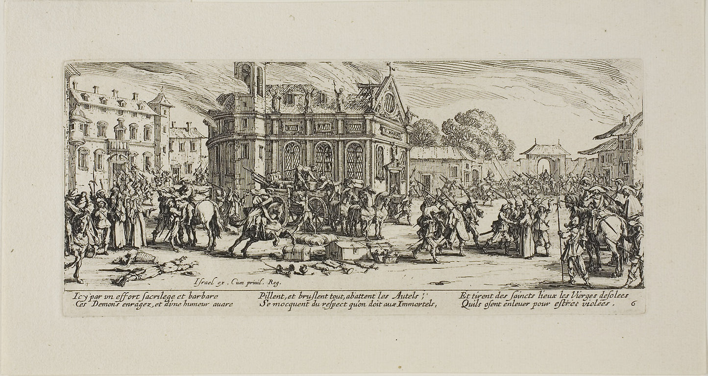 Destruction of a Convent, plate six from The Miseries of War -  Jacques Callot (French, 1592-1635),  Poster Print Wall Art
