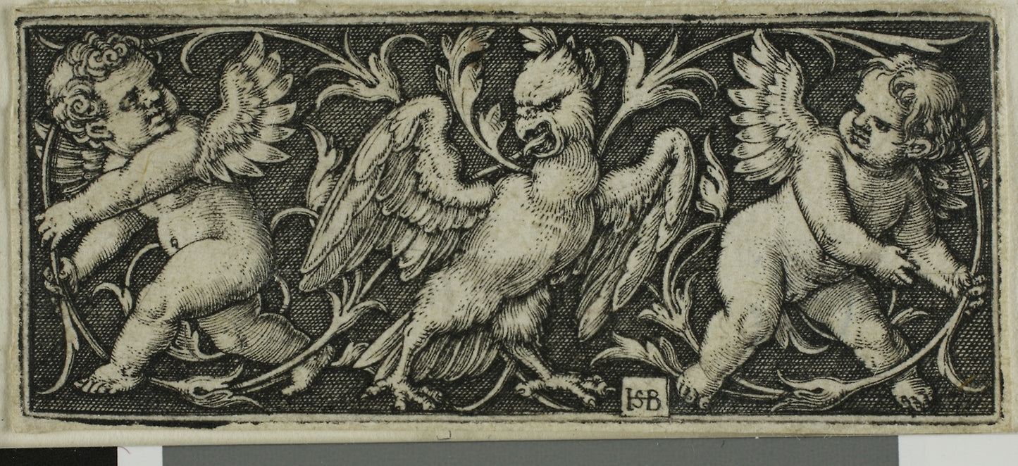 Ornament with an Eagle and Two Genii, from Four Vignettes -  Sebald Beham,  Poster Print Wall Art