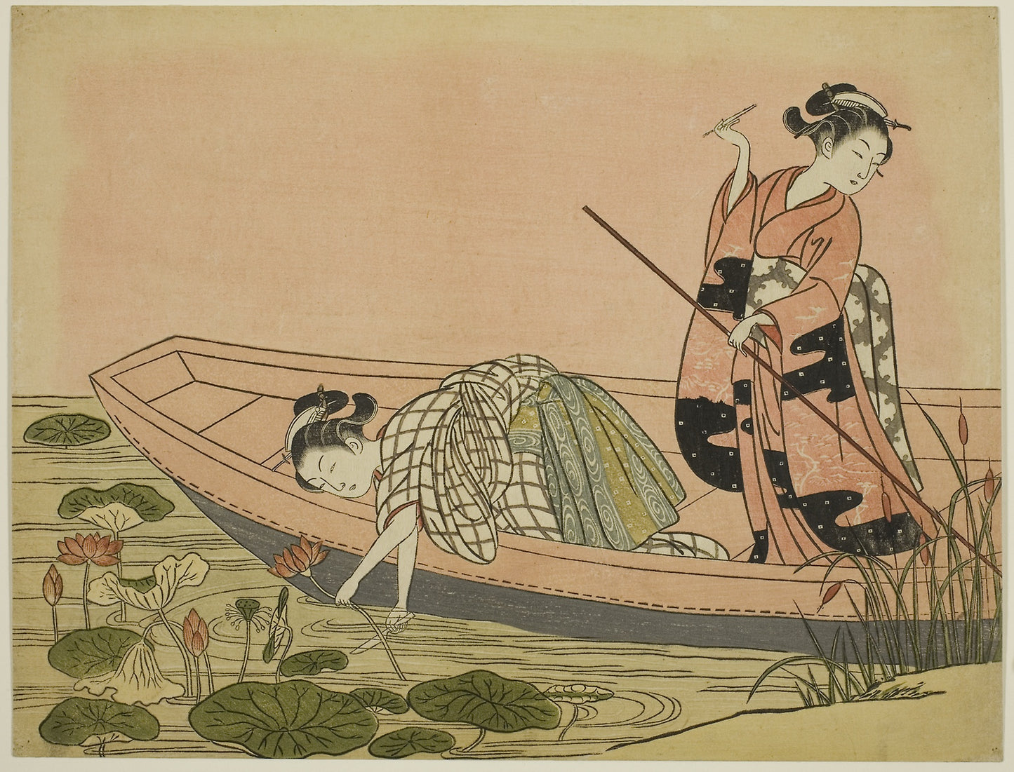Gathering Lotus Flowers -  Suzuki Harunobu ?? ?? ,  Poster Print Wall Art