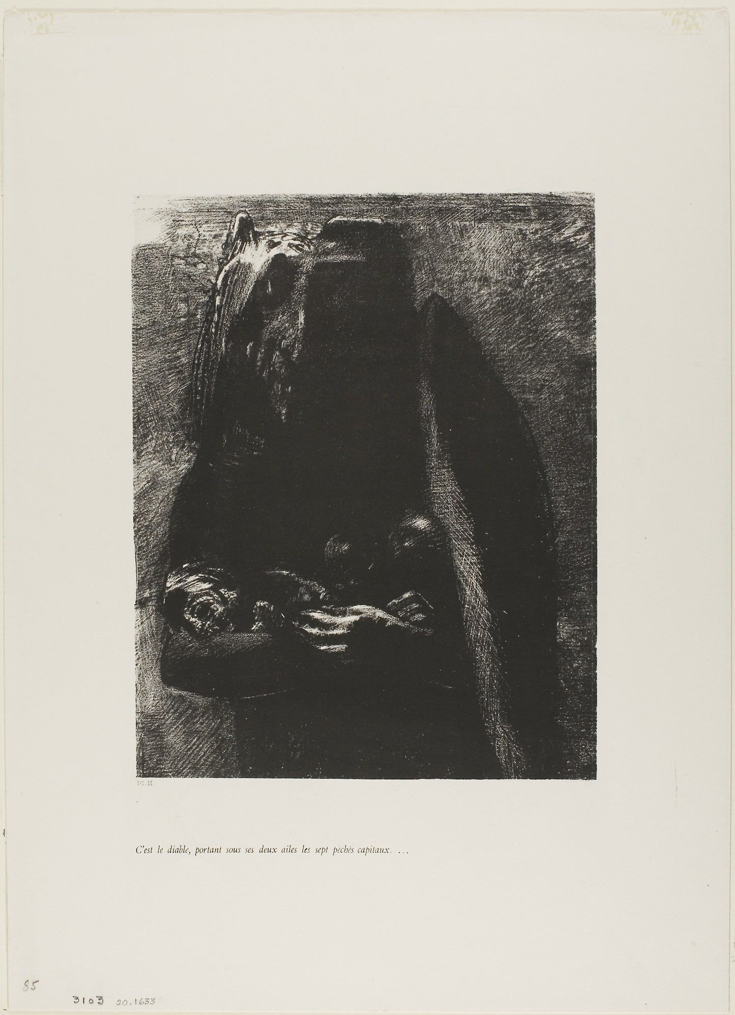It is the Devil, Bearing Beneath his Two Wings the Seven Deadly Sins, plate 2 from The Temptation of Saint Anthony (1st series) -  Odilon Redon,  Poster Print Wall Art