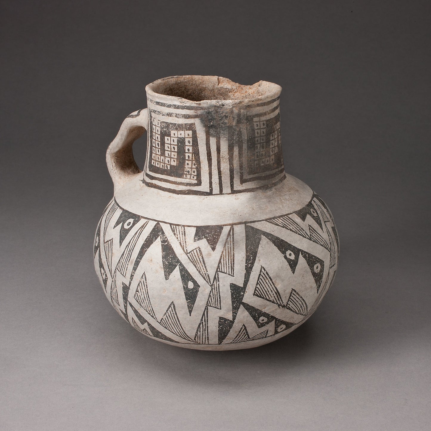Pitcher with Interlocking Zigzag Motifs and Checkerboard Pattern -  Ancestral Pueblo (Anasazi), Kayenta Black-on-white,  Poster Print Wall Art