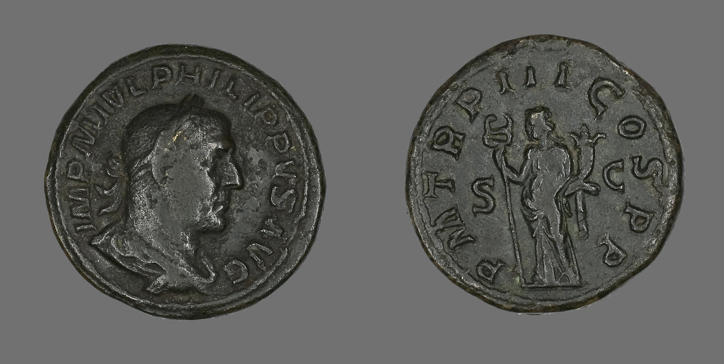 Sestertius (Coin) Portraying King Philip I -  Roman,  Poster Print Wall Art