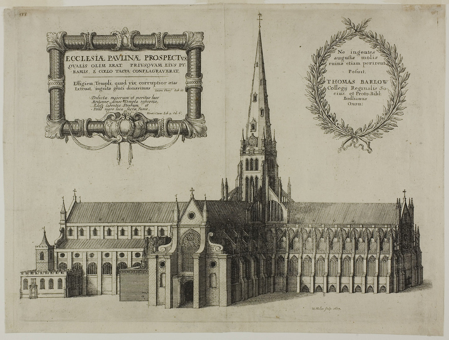 Saint Paul's from the South Showing the Spire -  Wenceslaus Hollar,  Poster Print Wall Art