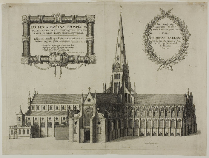 Saint Paul's from the South Showing the Spire: Wenceslaus Hollar,16x12