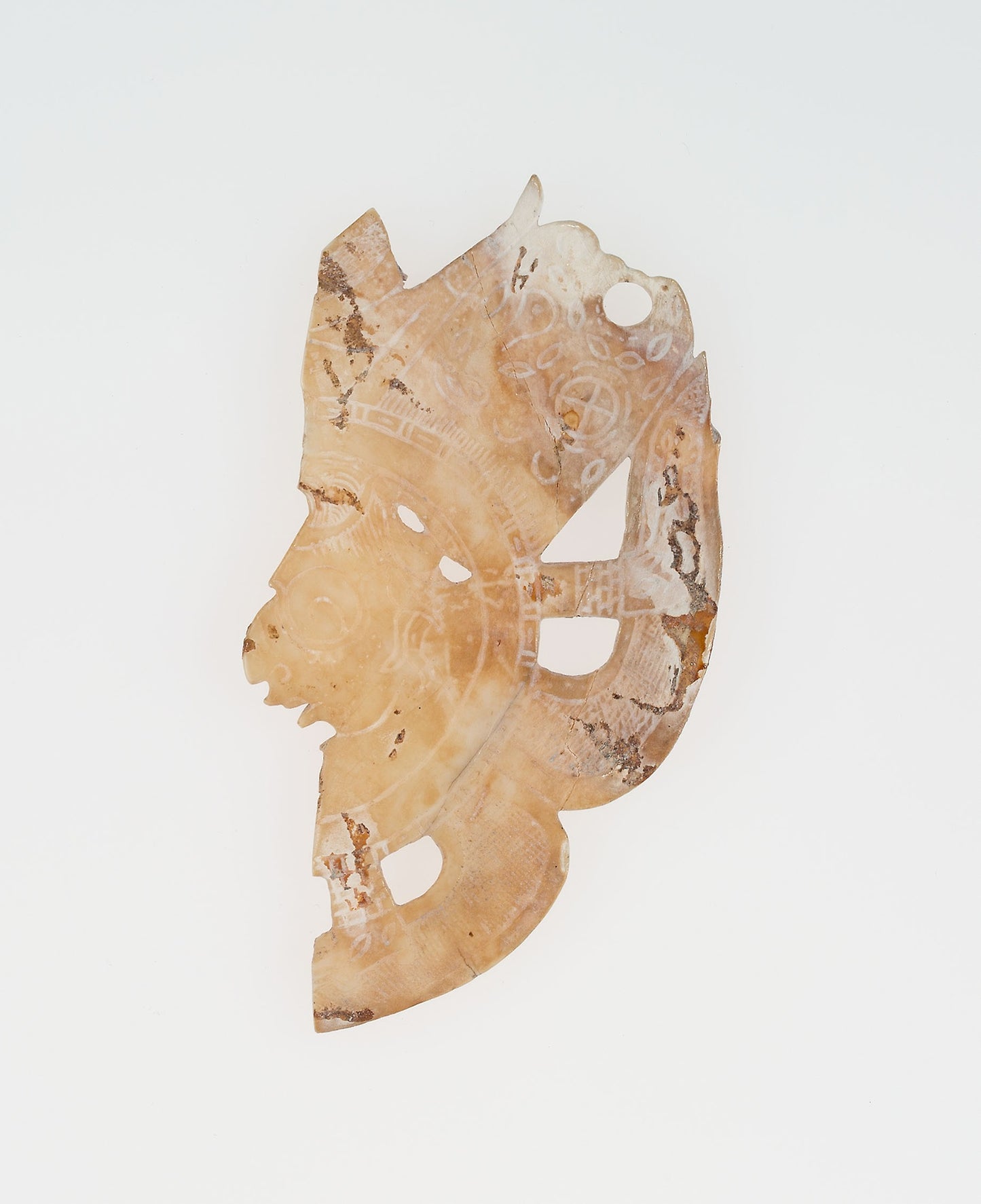 Carved Shell Depicting the Profile Face of Diety (Broken) -  Maya,  Poster Print Wall Art