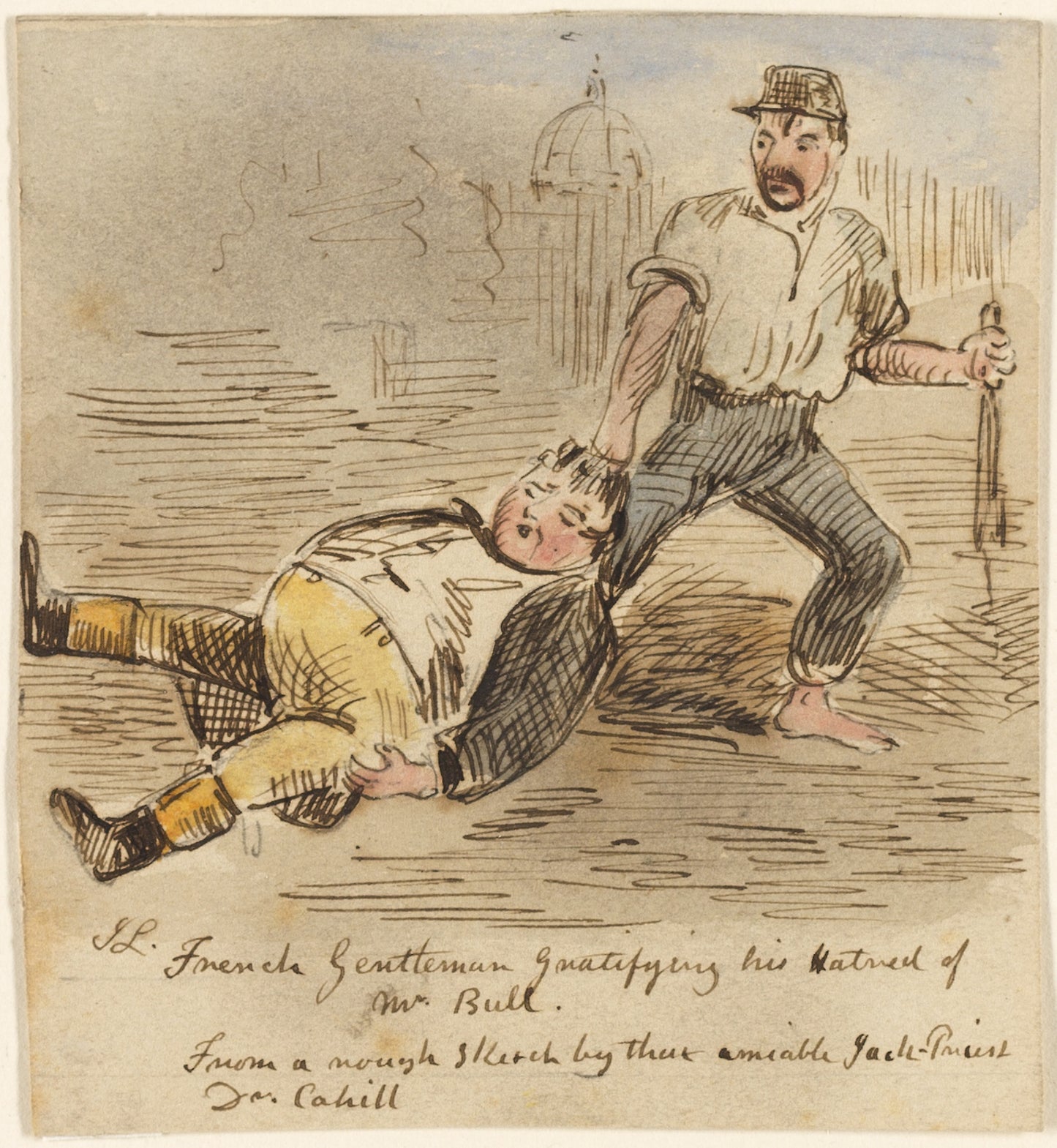 French Gentleman Gratifying His Hatred of Mr. Bull -  John Leech,  Poster Print Wall Art