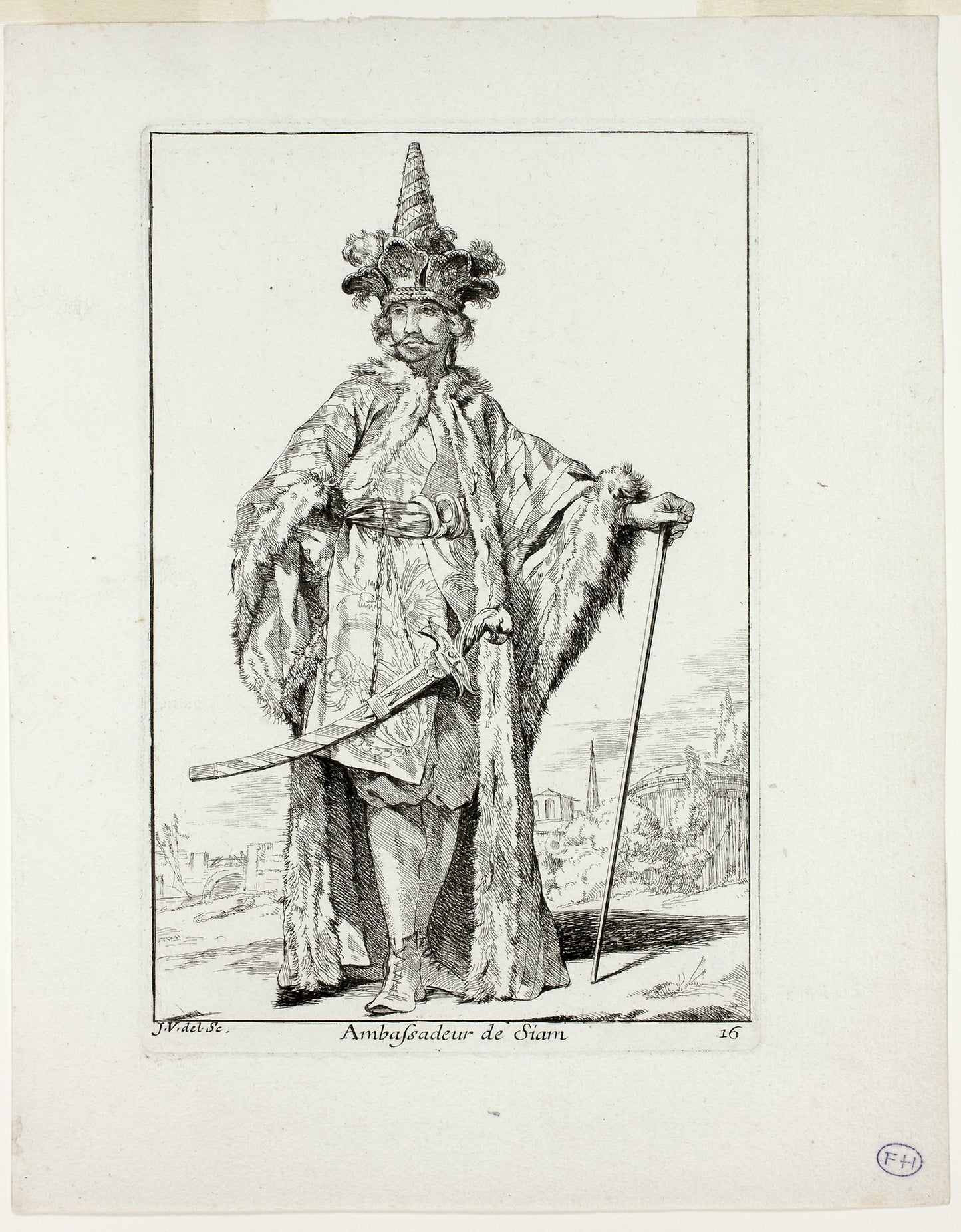 Ambassadeur du Siam, plate sixteen from Caravanne du Sultan à la Mecque -  Joseph Marie Vien,  Poster Print Wall Art