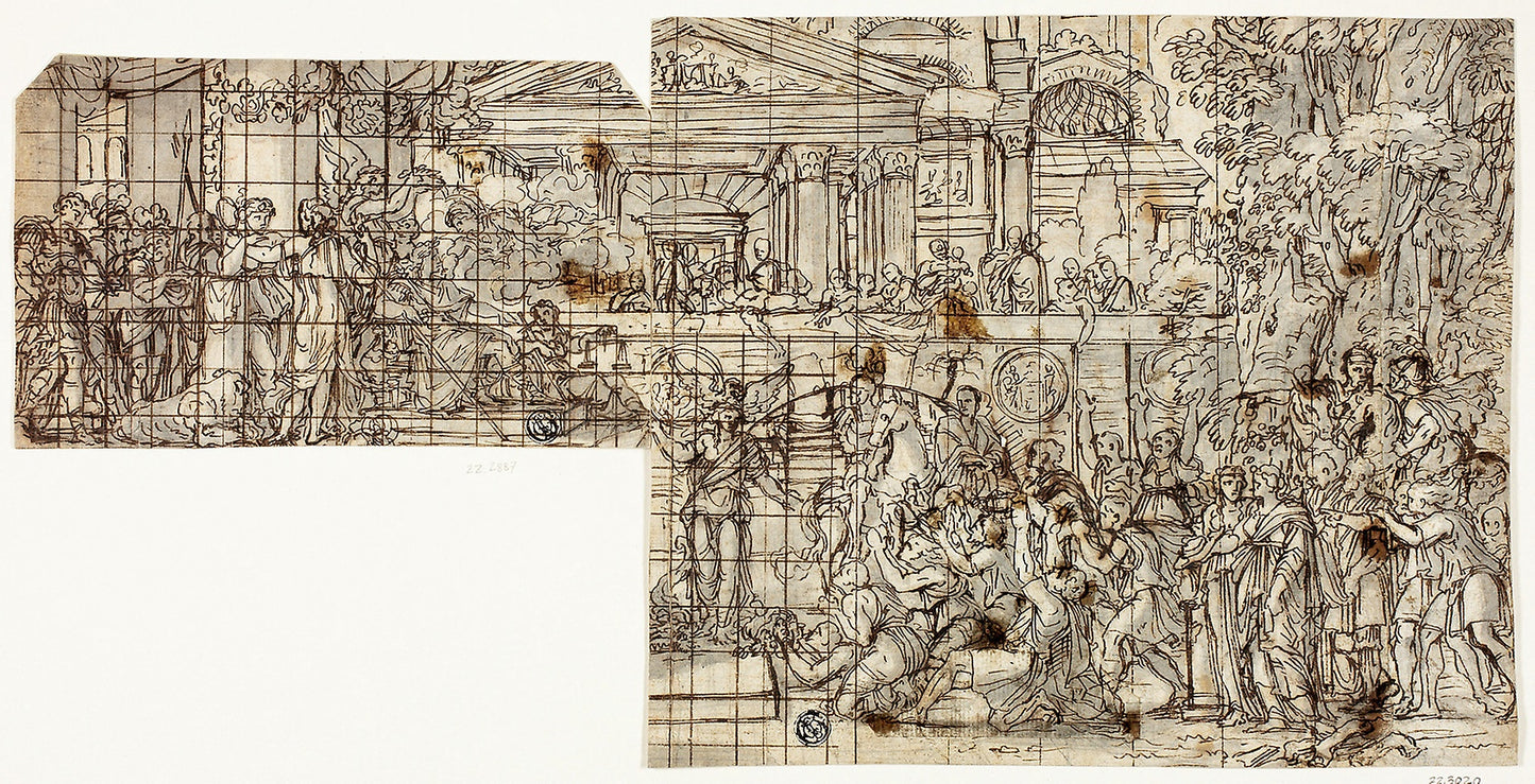 Mythological Scene -  Triumph of Alexander(?) (recto) -  possibly François Chauveau (French, 1613-1676),  Poster Print Wall Art