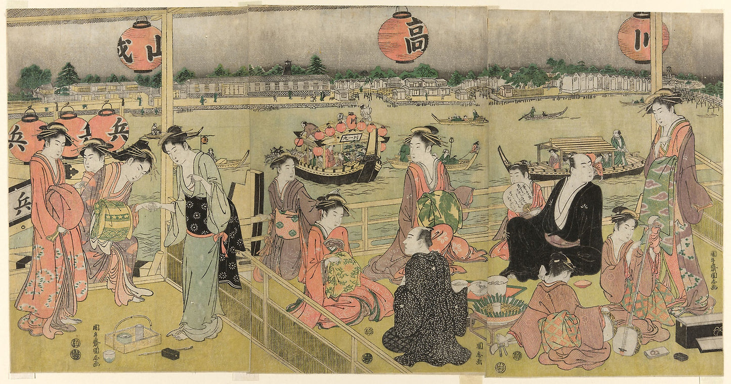 A Banquet in a Pleasure House on the Bank of the Okawa (Okawa bata giro jo no yusen): Angyusai Enshi,16x12"(A3) Poster