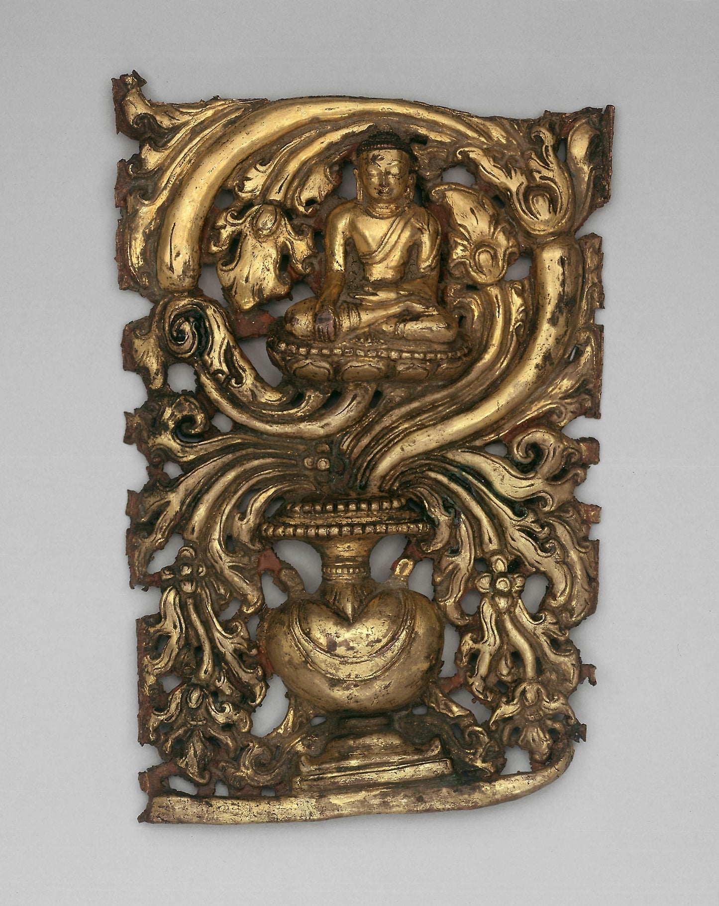 Transcendent Buddha Akshobhya and Vessel Overflowing with Foliage (Purnagata) -  Southern Tibet or Nepal,  Poster Print Wall Art