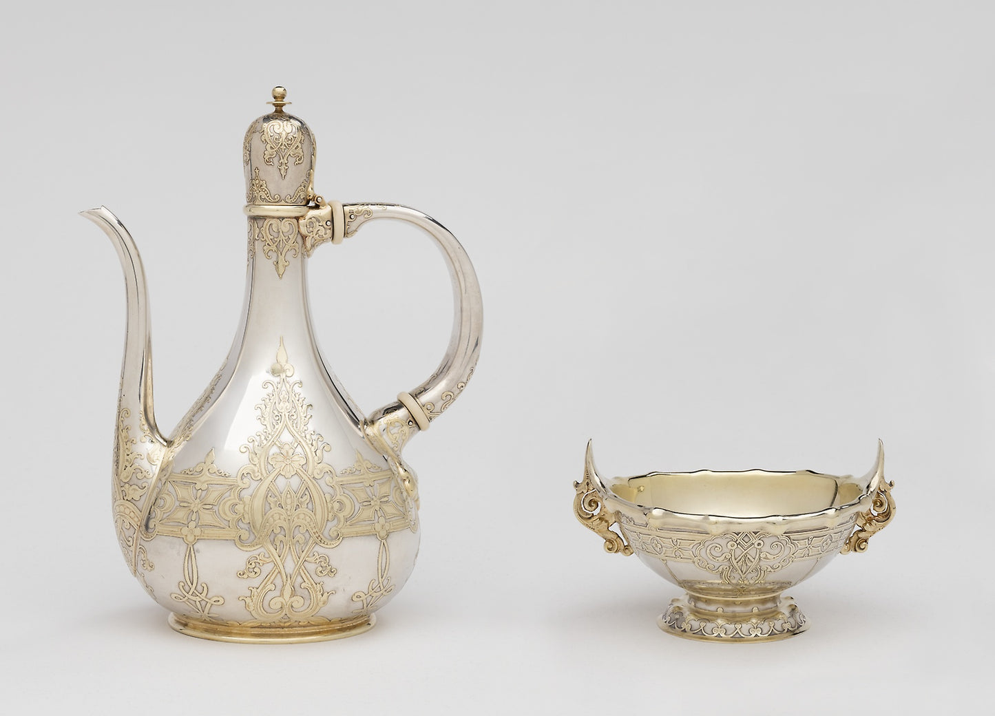 Saracenic Coffee Pot and Sugar Bowl: Design attributed to Edward C. Moore, Poster Print Wall Art