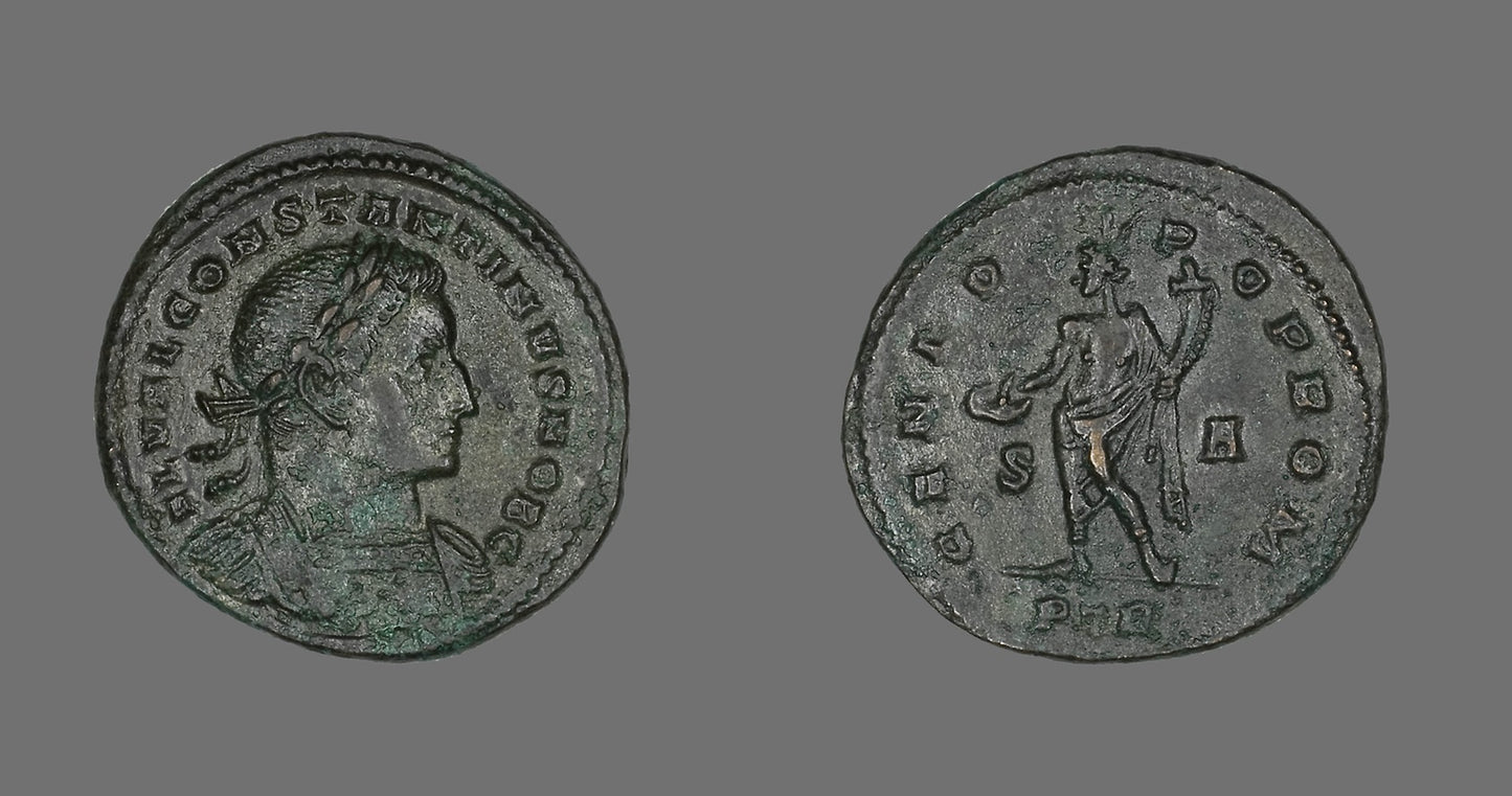 Coin Portraying Emperor Constantine I -  Roman, minted in Trier,  Poster Print Wall Art