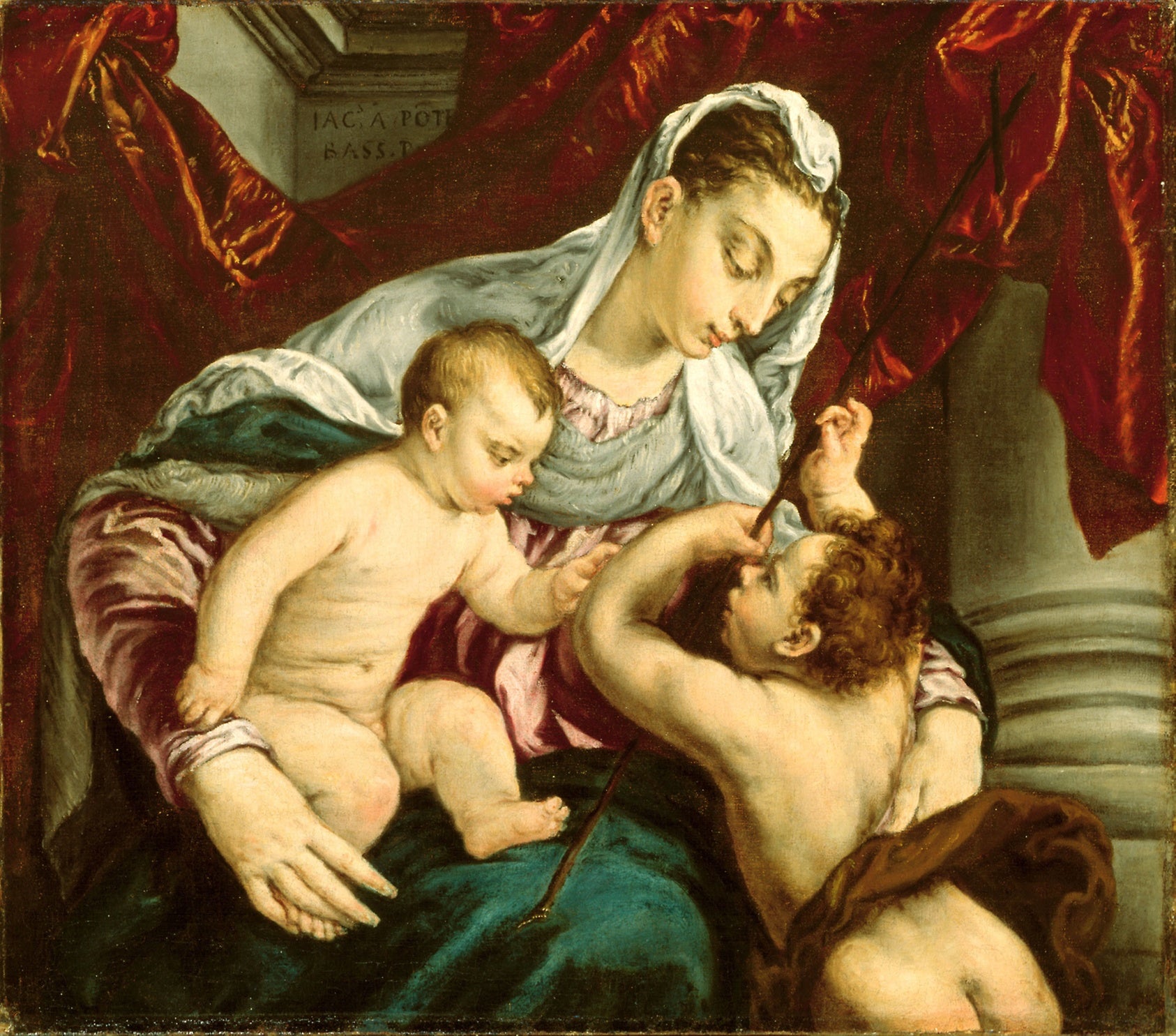 Virgin and Child with the Young Saint John the Baptist: Jacopo Bassano,16x12"(A3) Poster