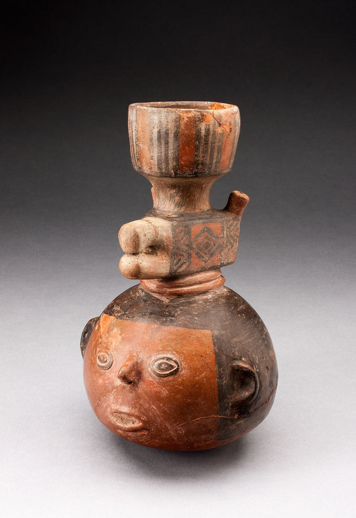 Tall Necked Jar in the Form of an Abstract Head with Animal Forms: Possibly Nievería,16x12