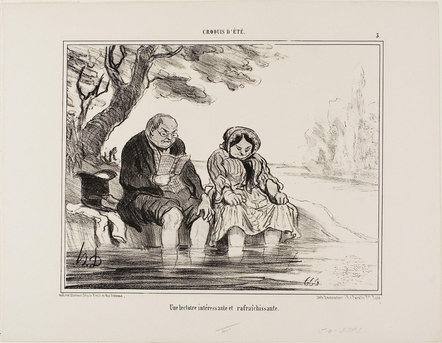 An interesting and refreshing reading, plate 3 from Croquis D'été -  Honoré Victorin Daumier,  Poster Print Wall Art