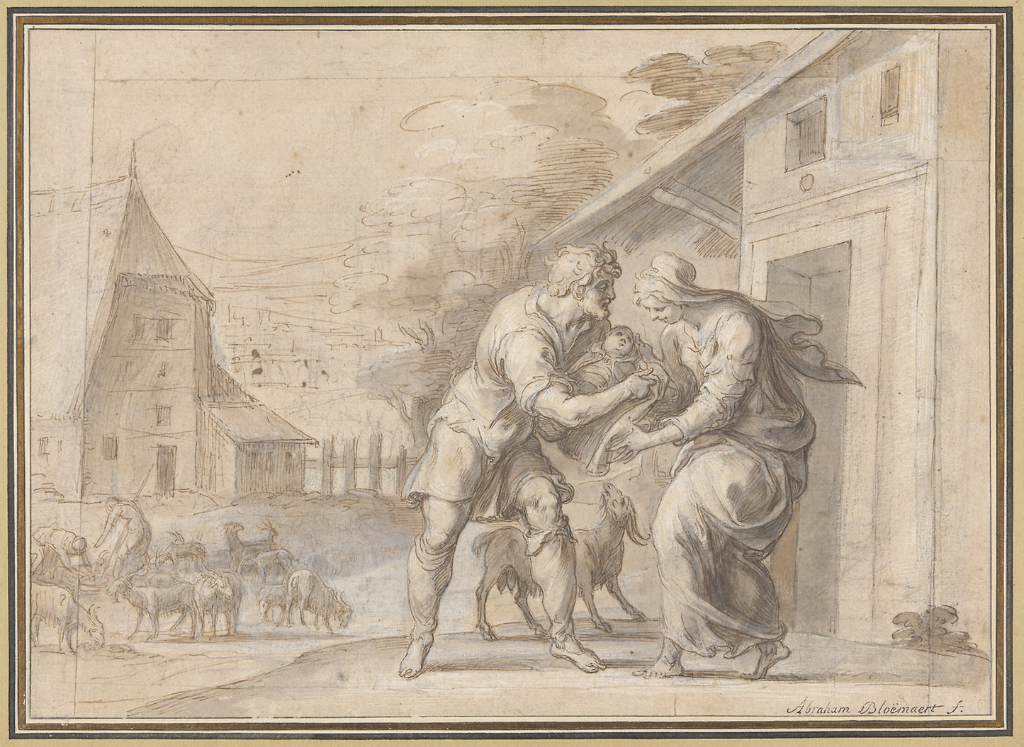 The Goatherd Lamon Handing the Infant Daphnis to his Wife Myrtele -  Ambroise Dubois,  Poster Print Wall Art