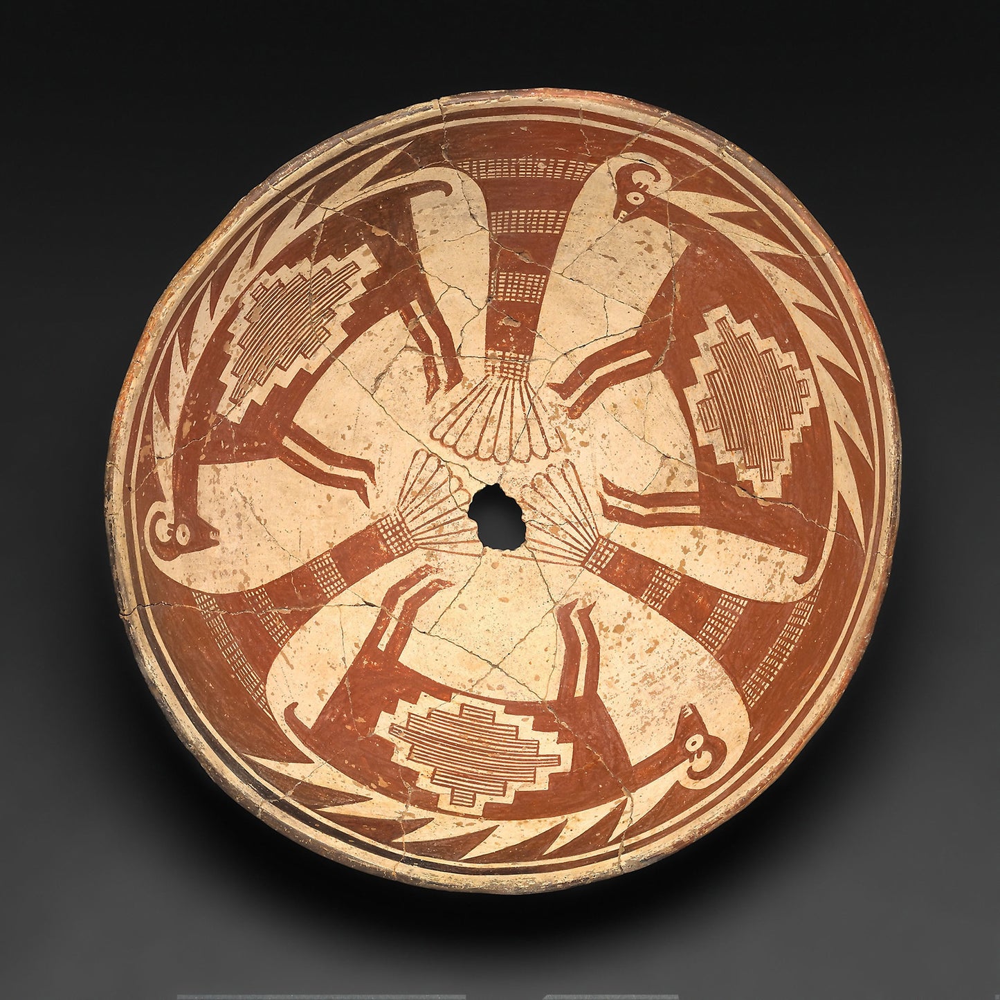 Bowl with Three-part Antelope Design -  Mimbres branch of the Mogollon, Classic Mimbres Black-on-white,  Poster Print Wall Art