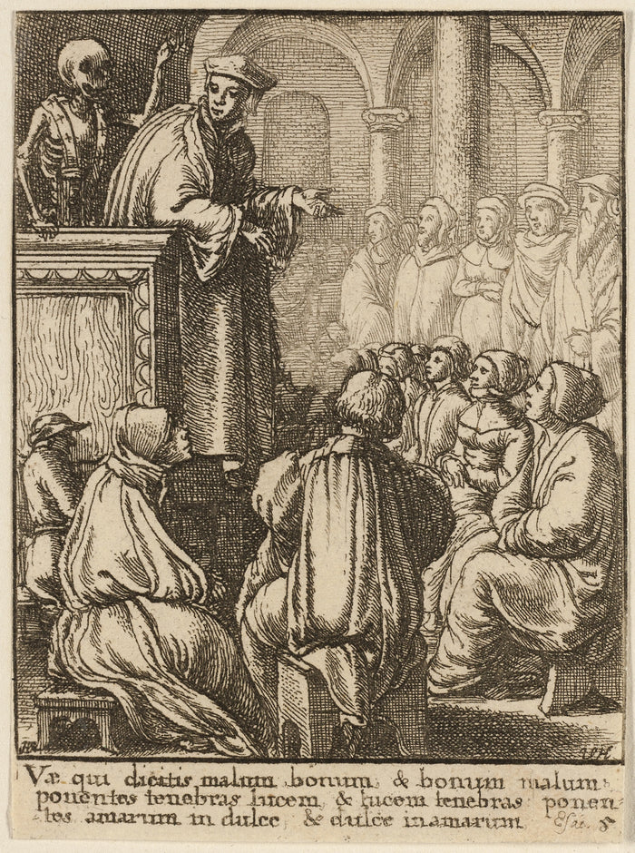 The Preacher and Death: Wenceslaus Hollar (Czech, 1607-1677),16x12