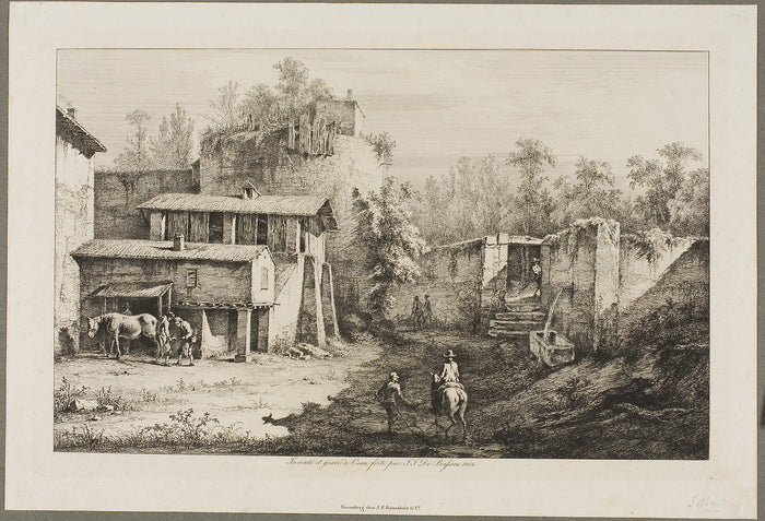 Landscape with Rider and Blacksmith: Jean Jacques de Boissieu,16x12
