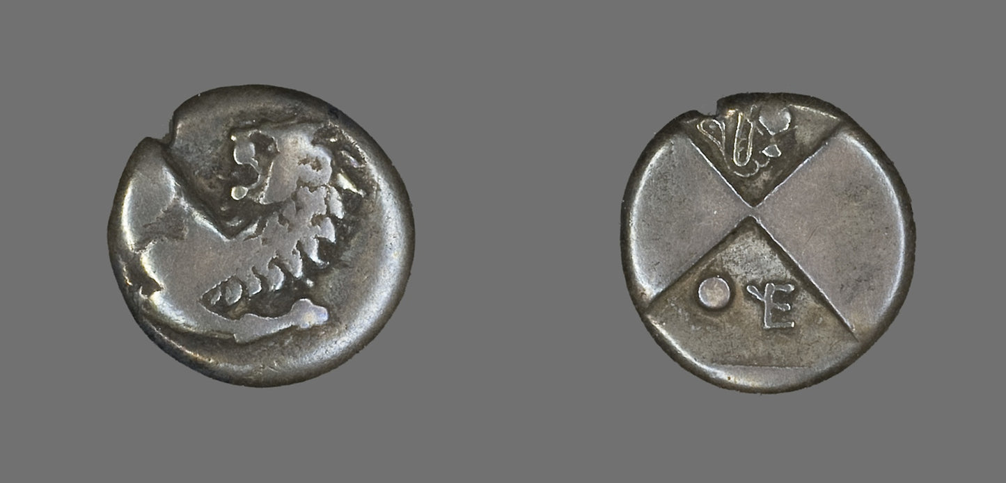 Hemidrachm (Coin) Depicting a Lion -  Thracian, minted in Chersonesus,  Poster Print Wall Art