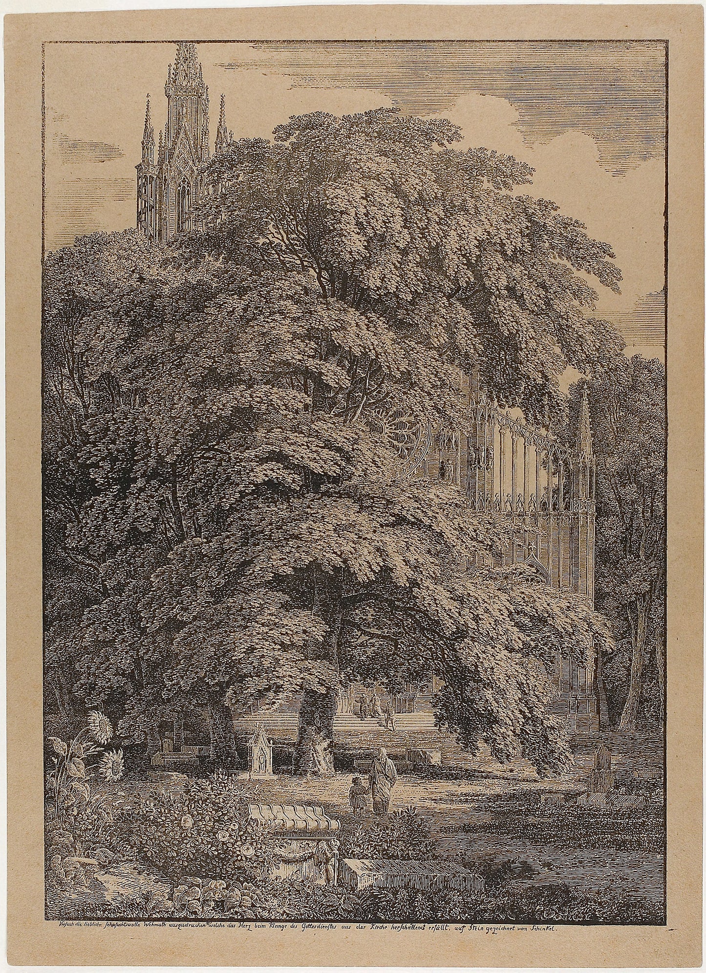 Gothic Church Behind an Oak Grove with Tombs -  Karl Friedrich Schinkel,  Poster Print Wall Art