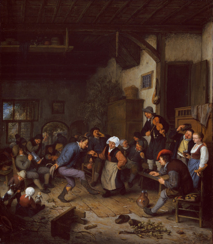 Merrymakers in an Inn: Adriaen van Ostade,16x12