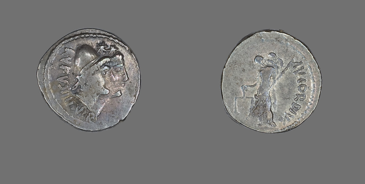 Denarius (Coin) Depicting the Dioscuri -  Roman,  Poster Print Wall Art