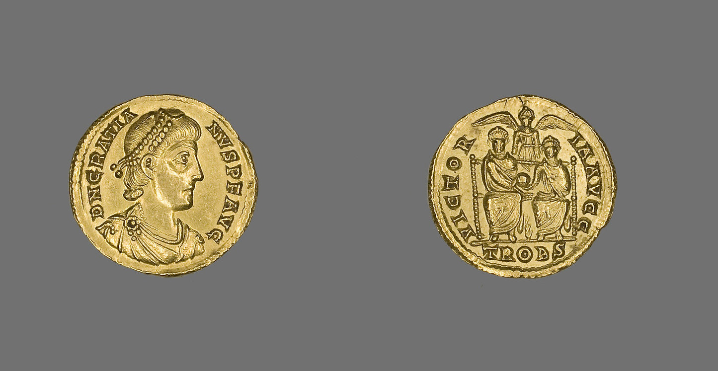 Solidus (Coin) Portraying Emperor Gratian -  Roman, minted in Trier,  Poster Print Wall Art