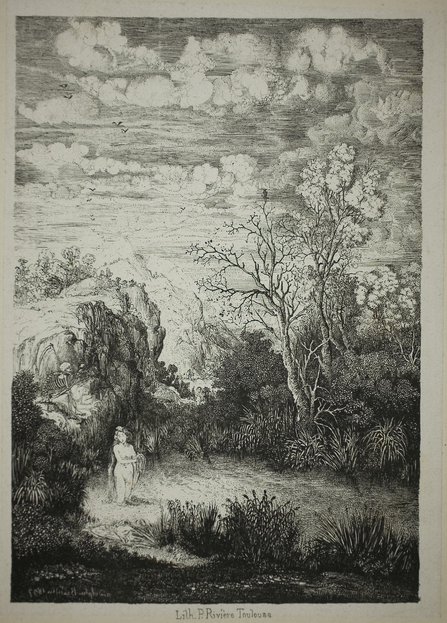 Bathing Woman and Time -  Rodolphe Bresdin,  Poster Print Wall Art