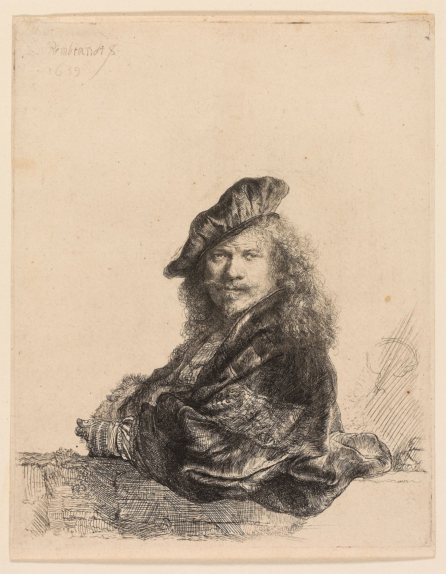 Self-Portrait Leaning on a Stone Sill -  Rembrandt van Rijn,  Poster Print Wall Art