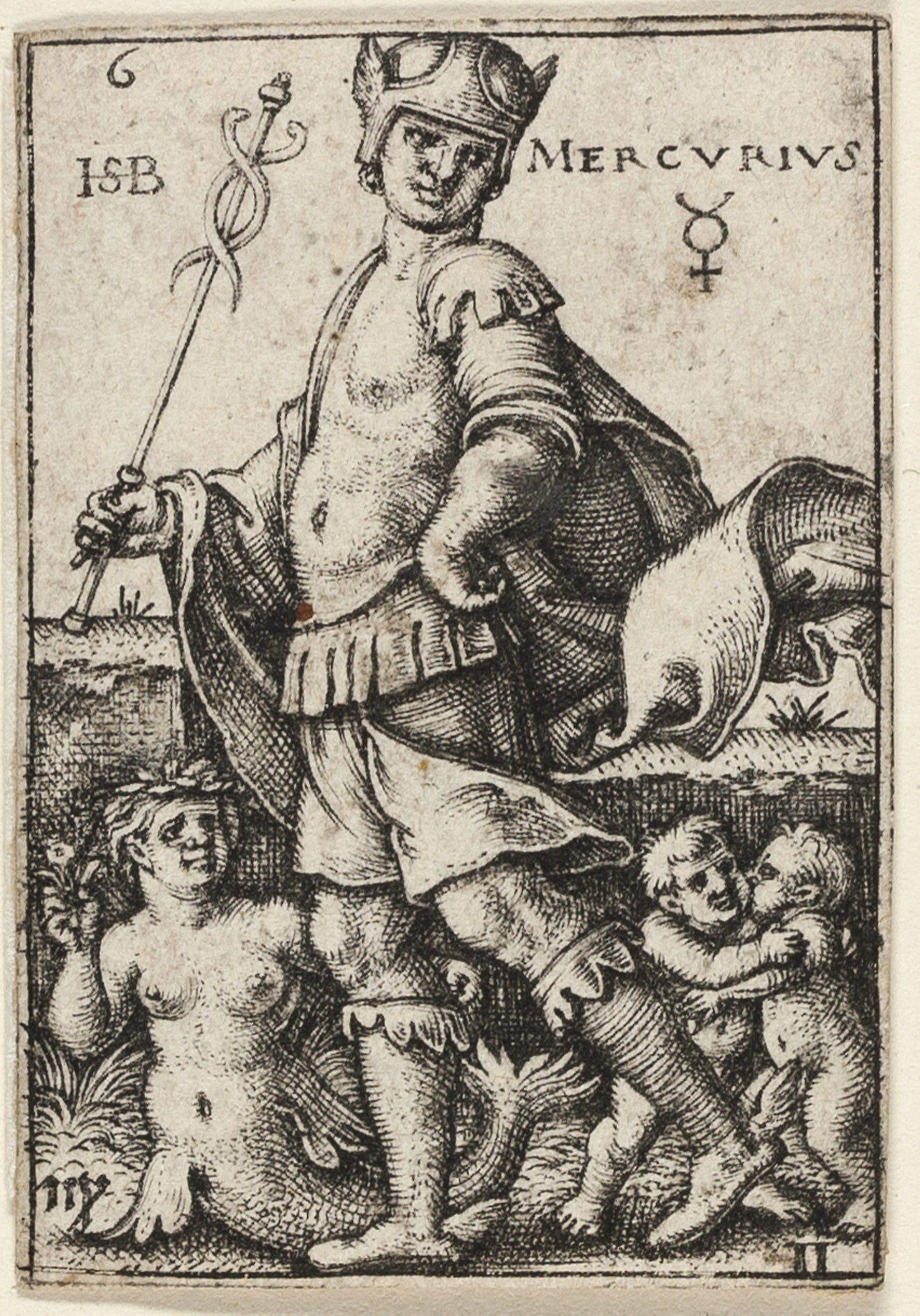 Mercury, plate six from The Seven Planets with the Zodiacs -  Sebald Beham,  Poster Print Wall Art