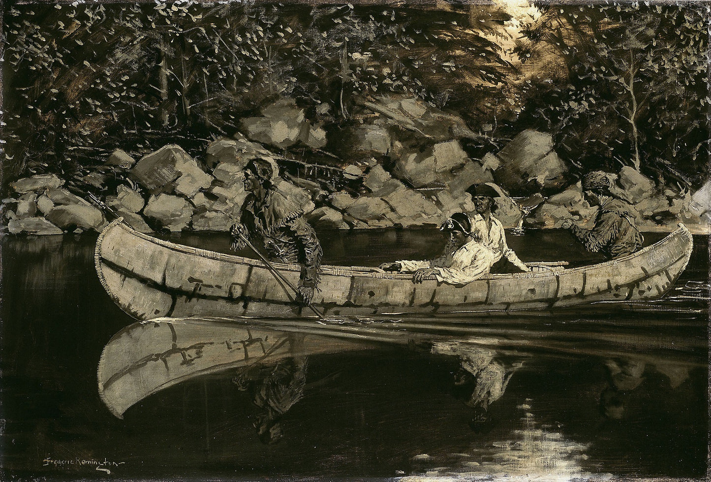 Paddling the Wounded British Officer -  Frederic Remington,  Poster Print Wall Art