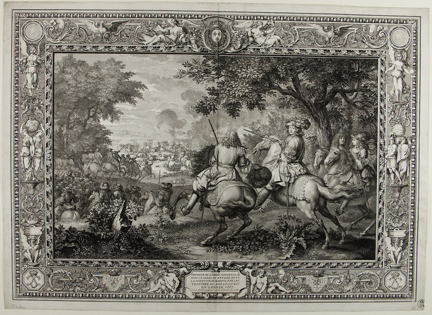 Defeat of the Spanish Army Near the Canal at Bruges -  the Troops of King Louis XIV 1667 -  Sébastien Le Clerc the elder (French, 1637-1714),  Poster Print Wall Art