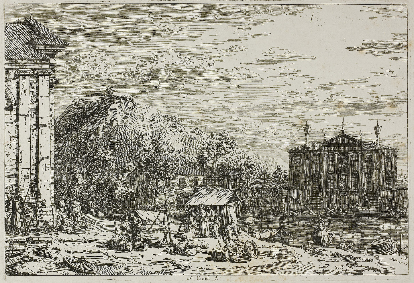 The Market at Dolo, from Vedute -  Canaletto,  Poster Print Wall Art