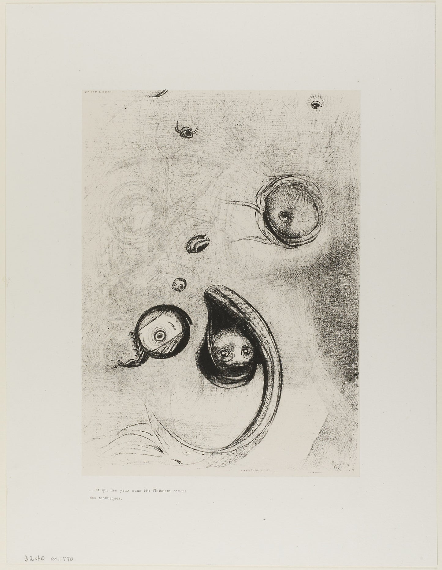 Et que des yeux sans tete flottaient comme des mollusques, plate XIII of Tentation de St. Antoine -  Odilon Redon,  Poster Print Wall Art