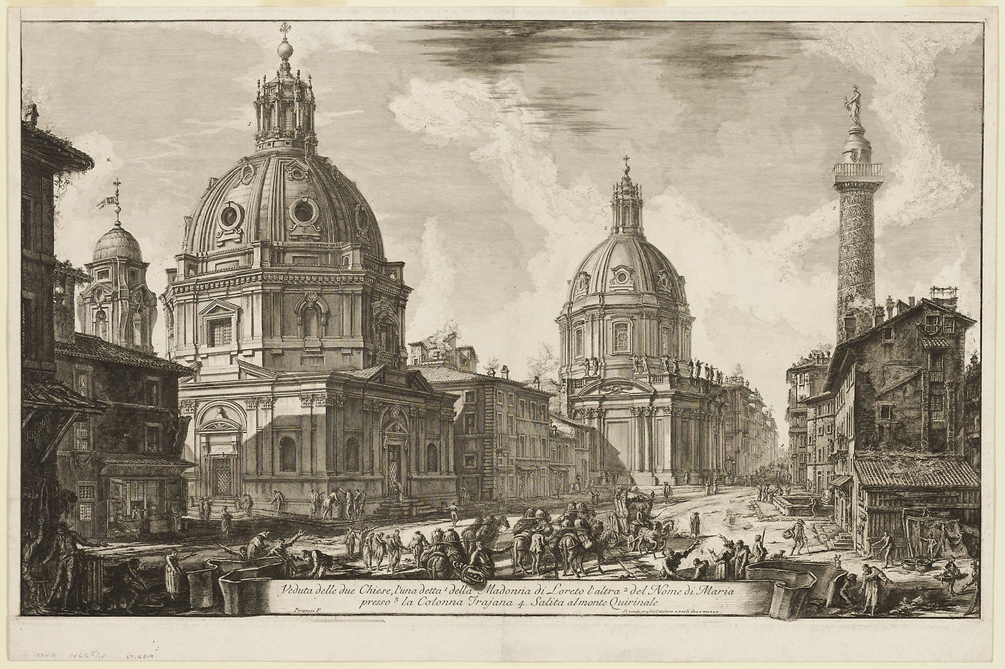 View of Two Churches, One Called 1. S. Maria di Loreto, the other 2. The Name of Mary, near 3. Trajan's Column. 4. The ascent to the Quirinal, from Views of Rome -  Giovanni Battista Piranesi,  Poster Print Wall Art