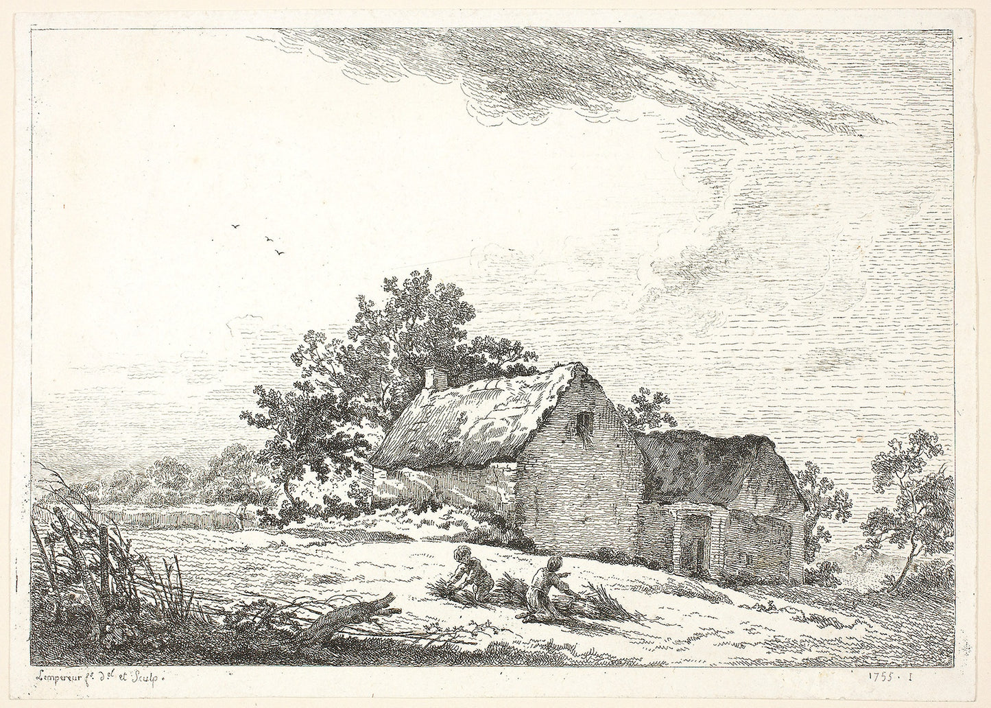 Farm Scene with Boys Bundling Wood -  Louis Simon Lempereur,  Poster Print Wall Art