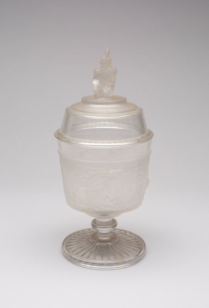 Westward Ho!/Pioneer pattern covered sugar bowl: Gillinder and Sons, 1861–c. 1930,16x12