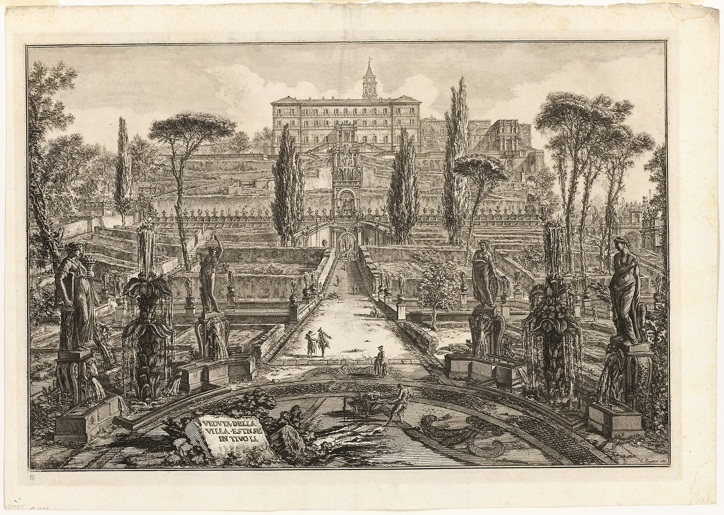 View of the Villa d'Este, Tivoli, from Views of Rome -  Giovanni Battista Piranesi (Italian, 1720-1778),  Poster Print Wall Art