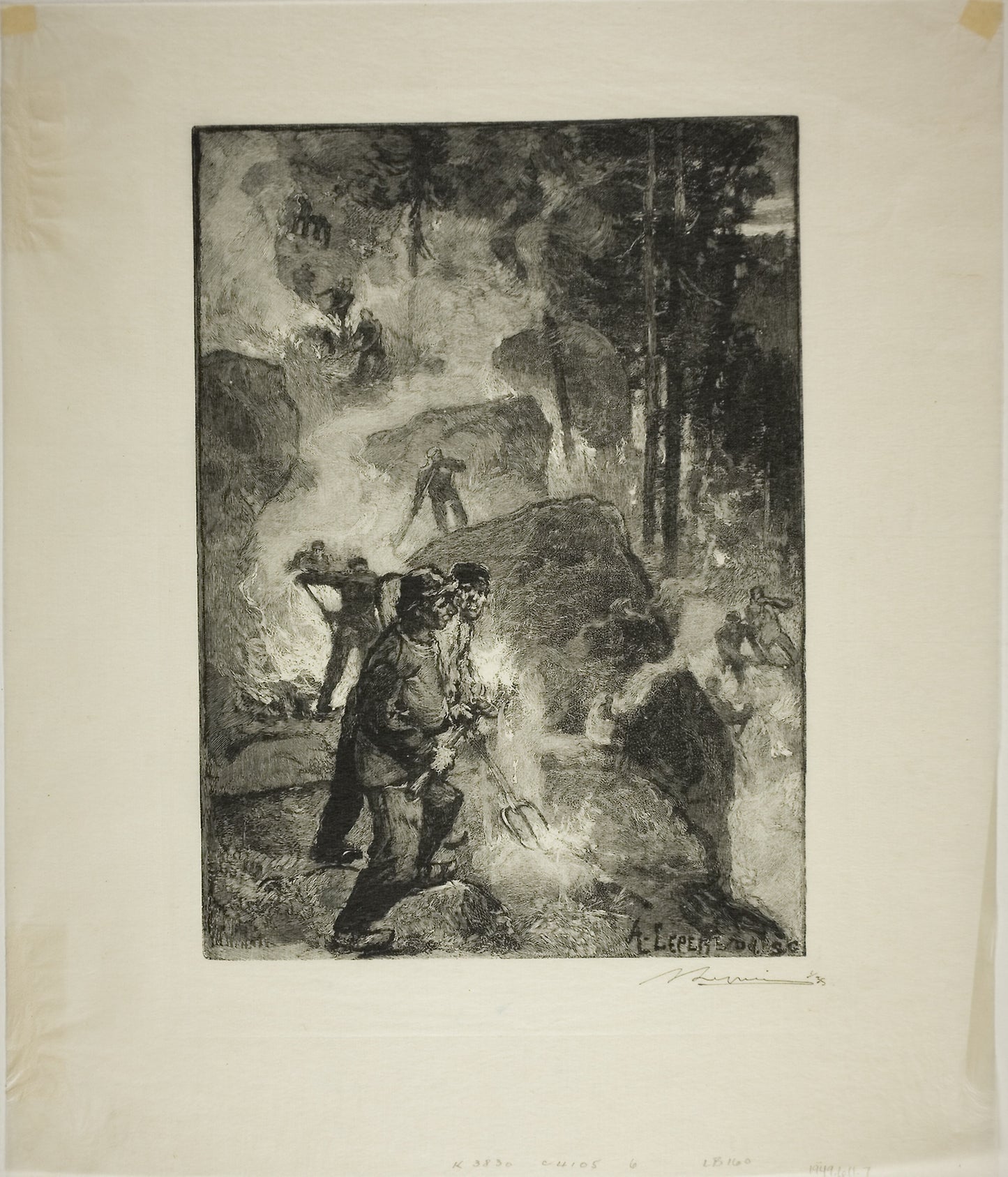 Fern Burners in the Forest -  Louis Auguste Lepère (French, 1849-1918),  Poster Print Wall Art