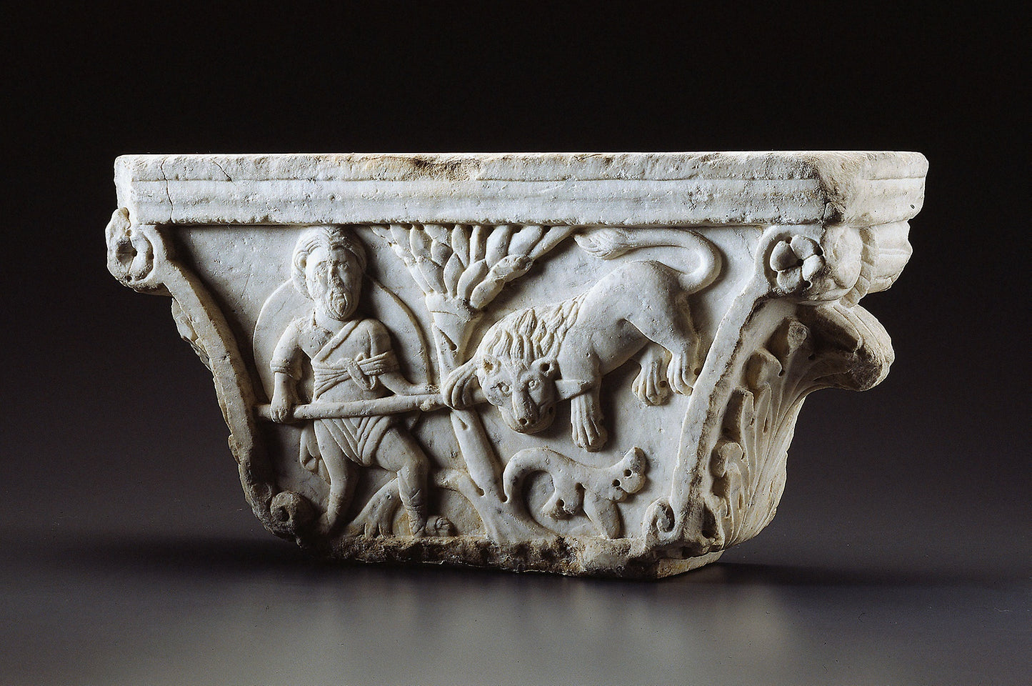 Capital with Man Fighting Lion (A) and Riding Griffin (B) -  Italian, Lombardy or Tuscany?,  Poster Print Wall Art