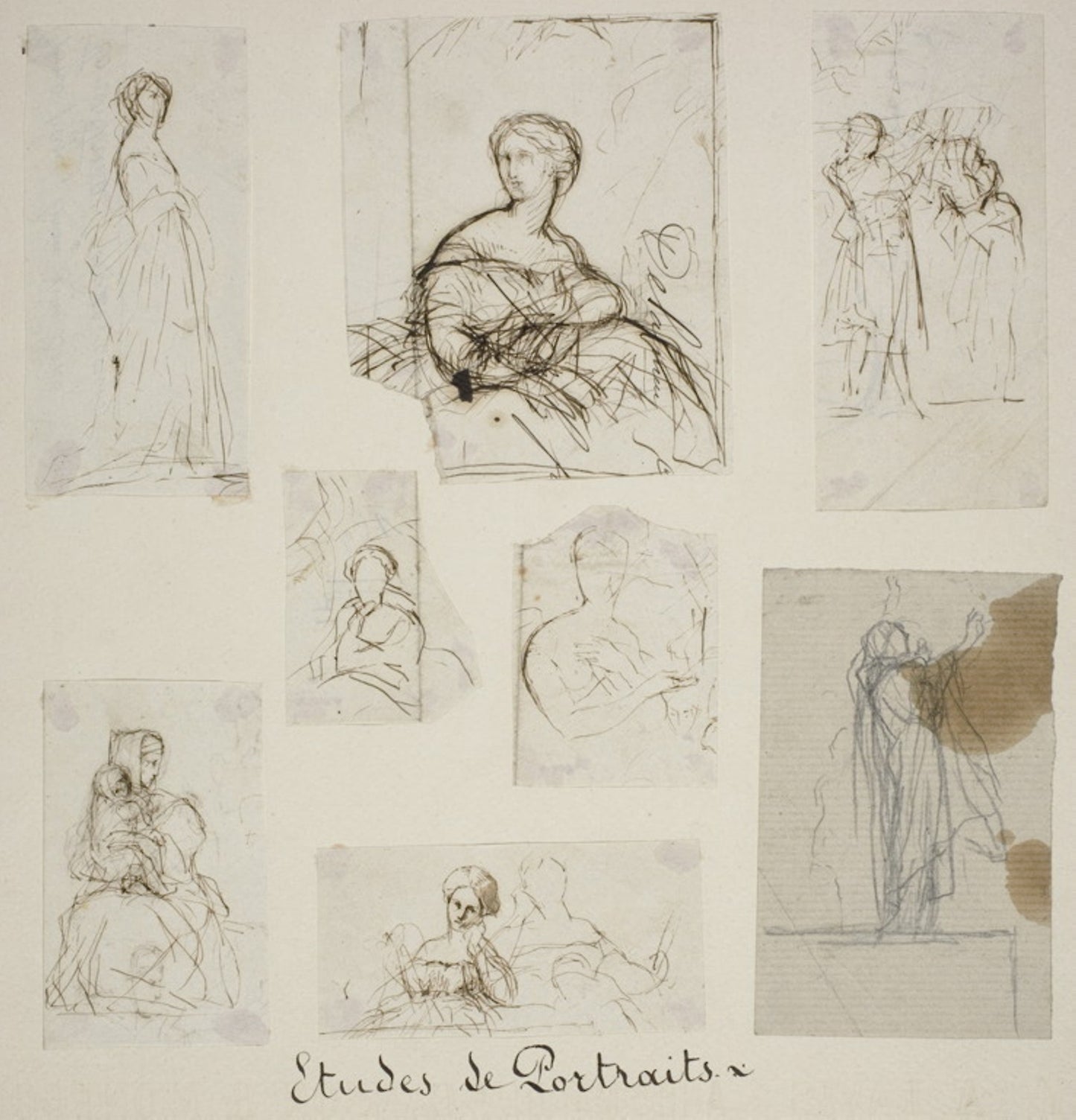 Group of Portrait and Compositional Studies -  Jules-Élie Delaunay,  Poster Print Wall Art
